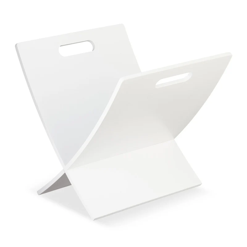 Porte-revue moderne rangement de journaux 40 x 30 x 30 cm facile à transporter en bois courbé blanc 13_0008438
