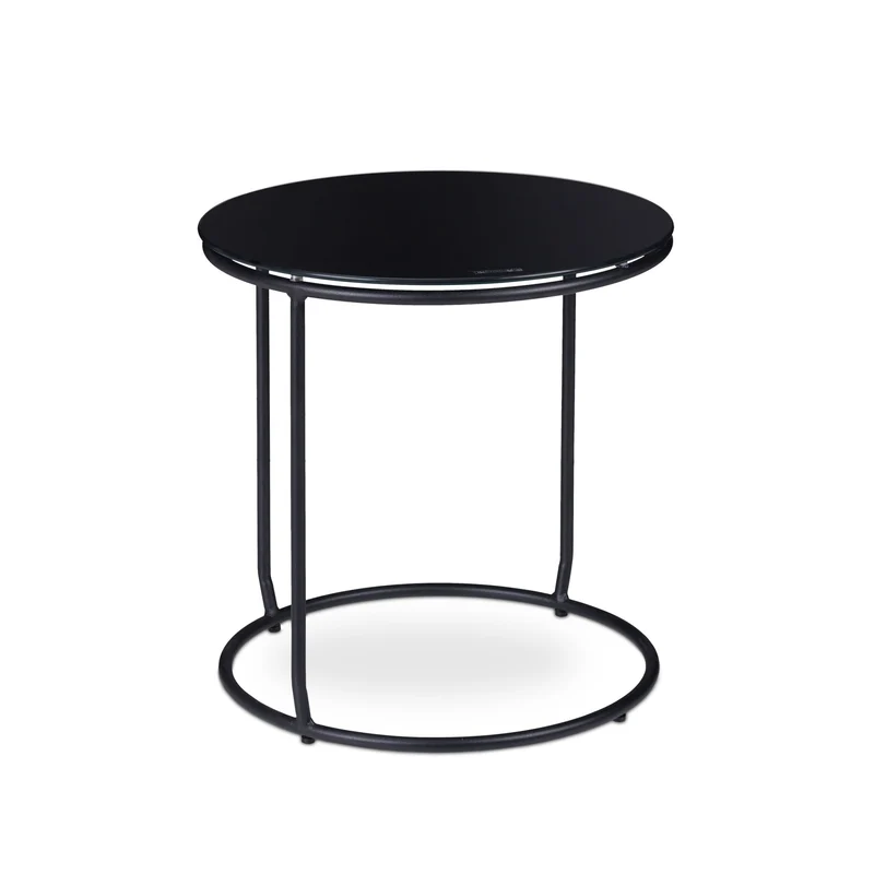 Table d'appoint ronde et tabouret rembourré style moderne salon 60 x 60 x 45 cm en métal noir 13_0008914
