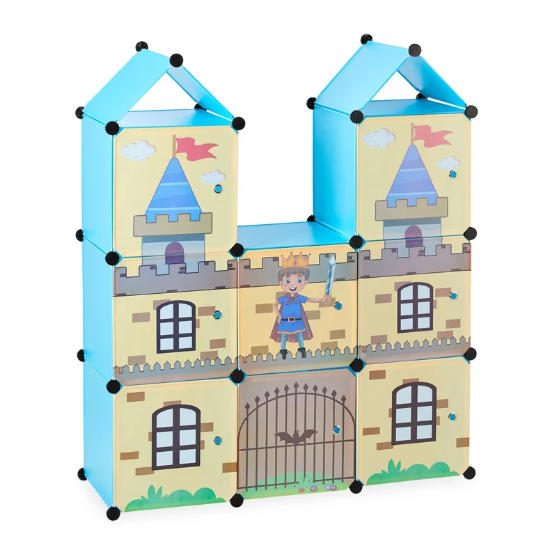 Etagère tour emboîtable pratique enfants 80 x 30 x 120 cm rangement jouets livres style moyenâgeux en plastique blanc 13_0007266