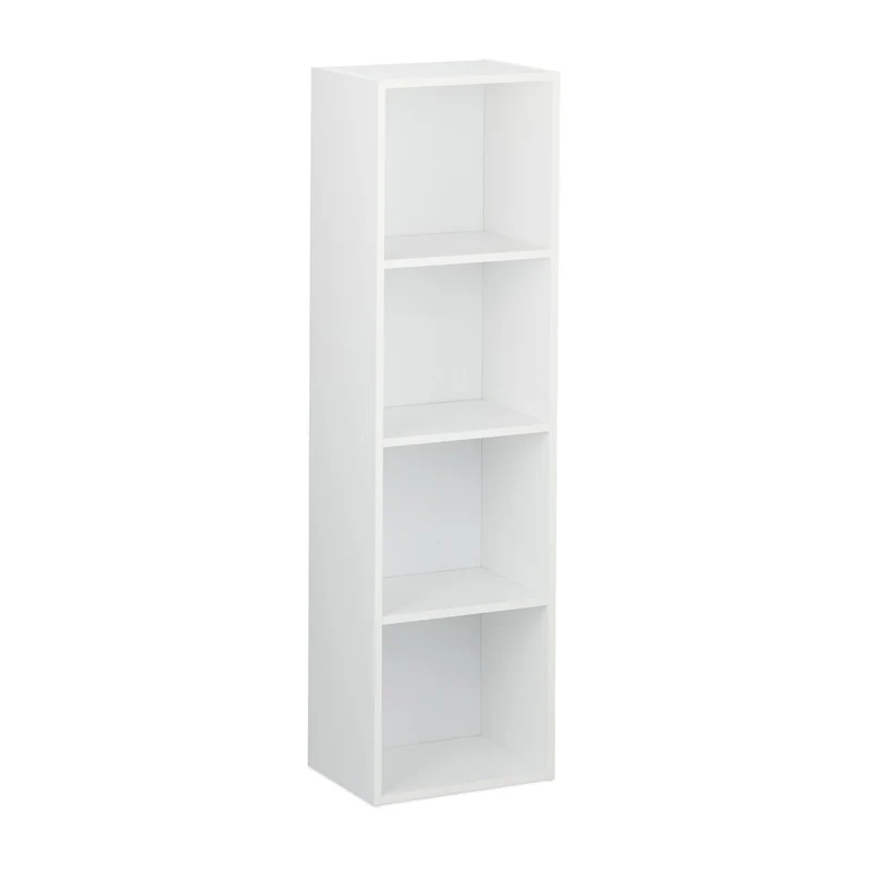Etagère droite moderne étroite 4 casiers design fonctionnel fixation murale 90 x 30 x 150 cm en bois blanc 13_0008164