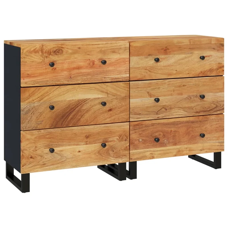 Buffet bahut commode armoire meuble de rangement organisateur cuisine salle de séjour salons lot de 2 60 x 33 x 75 cm bois massif d'acacia marron 02_0036641