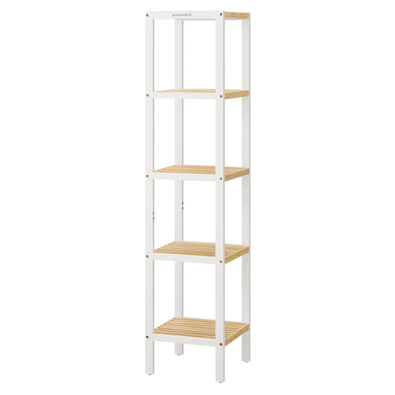 Étagère de salle de bain à 5 niveaux en bambou 33 x 33 x 146 cm rangement multifonctionnelle d'angle pour cuisine salon chambre couloir blanc 12_0005731