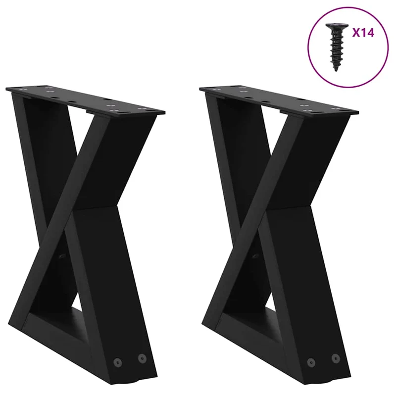 Lot de 2 pieds de table basse design moderne 40 x 30 cm avec patins de nivellement en acier noir 02_0056966