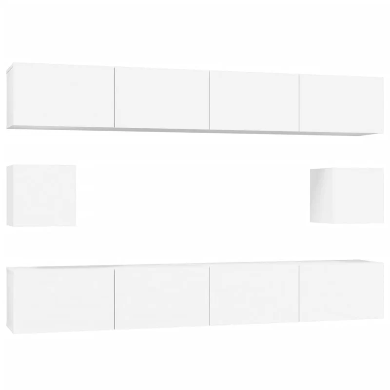 Ensemble de meubles armoire buffet TV télévision salon chambre séjour 6 pièces bois d'ingénierie blanc 02_0025010