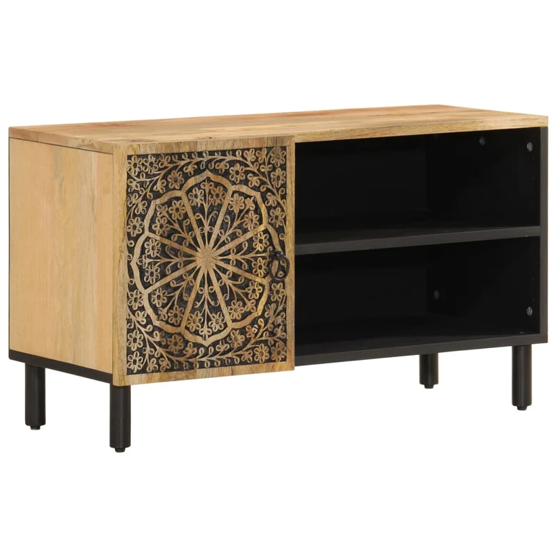 Meuble TV multimédia étagère télévision buffet téléviseur salle à manger salon chambre 80 x 31 x 46 cm bois massif de manguier brun 02_0026230