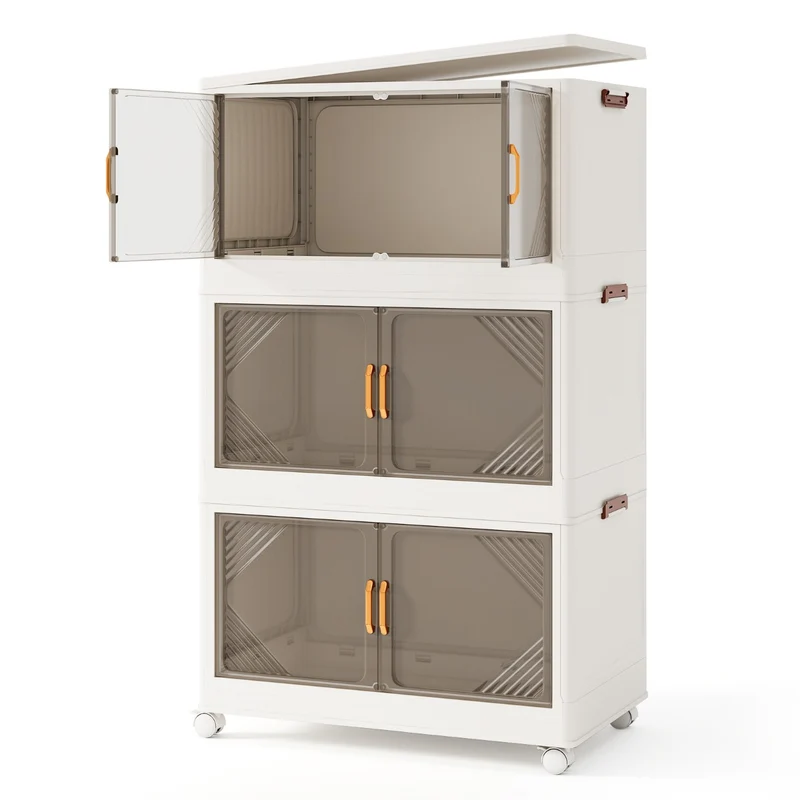 Lot de 4 bacs de rangement empilables 65 x 39 x 36 cm capacité 213 L avec roulettes pratiques design moderne en pp blanc 20_0010481