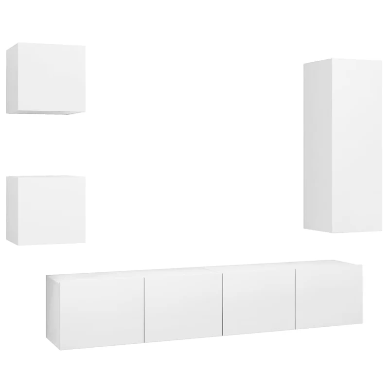 Ensemble de meubles armoire buffet TV télévision salon chambre séjour 5 pièces bois d'ingénierie blanc 02_0024857