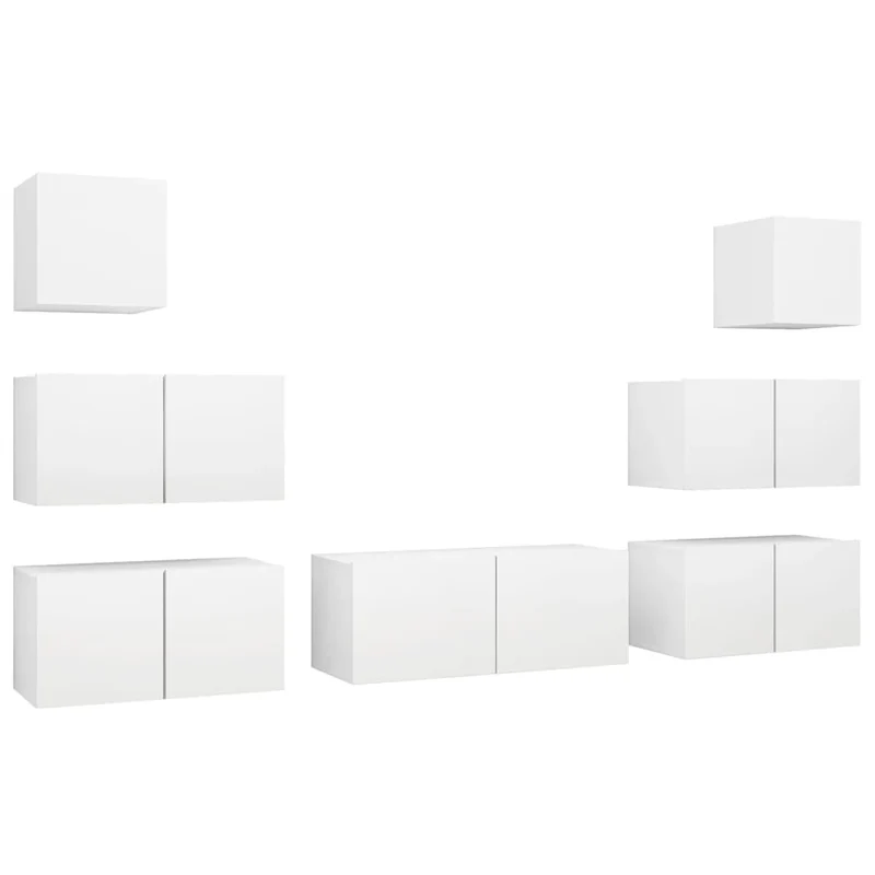 Ensemble de meubles armoire buffet TV télévision salon chambre séjour 7 pièces bois d'ingénierie blanc 02_0025149