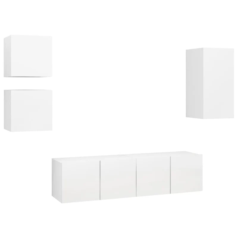 Ensemble de meubles armoire buffet TV télévision salon chambre séjour 5 pièces bois d'ingénierie blanc 02_0024858