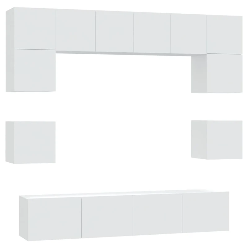 Ensemble de meubles armoire buffet TV télévision salon chambre séjour 8 pièces bois d'ingénierie blanc 02_0025224