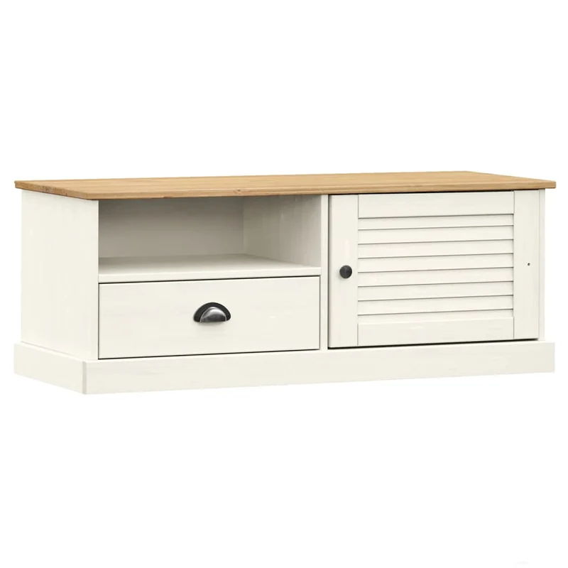 Meuble TV multimédia étagère télévision buffet téléviseur salle à manger salon chambre 106 x 40 x 40 cm bois massif de pin blanc 02_0028508