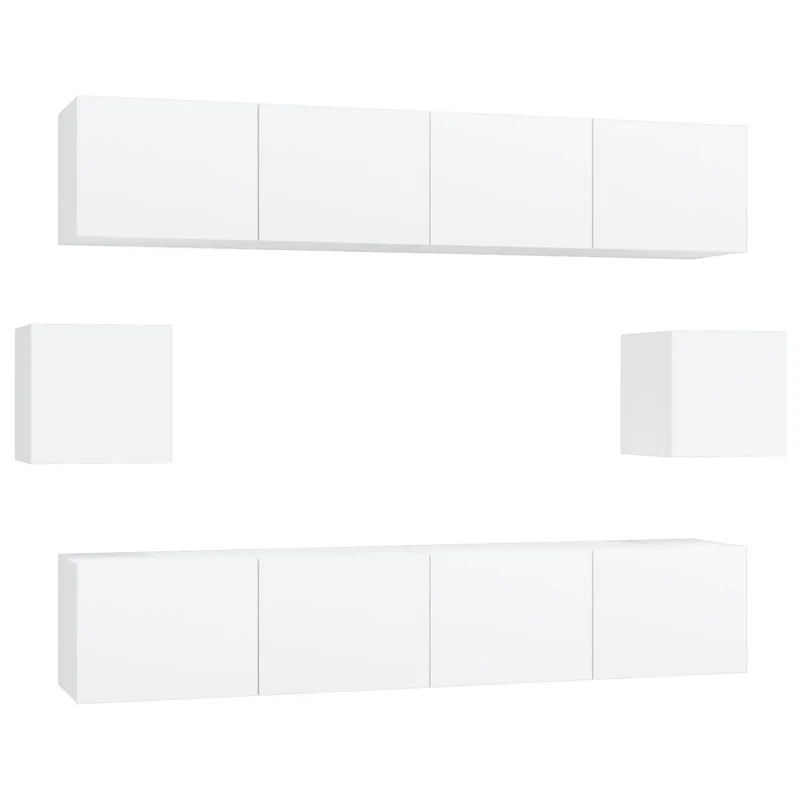 Ensemble de meubles armoire buffet TV télévision salon chambre séjour 6 pièces bois d'ingénierie blanc 02_0025012