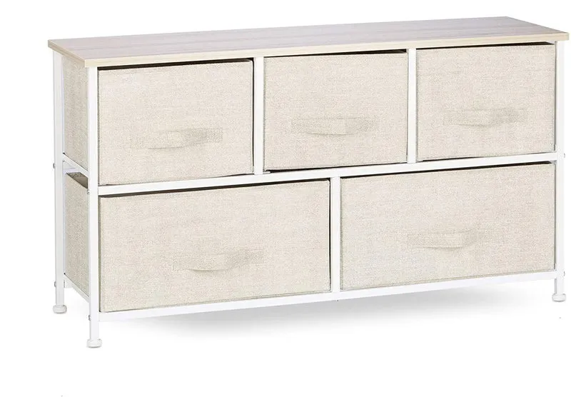 Commode meuble de rangement étagère avec tiroirs tissu beige 13_0002582_6