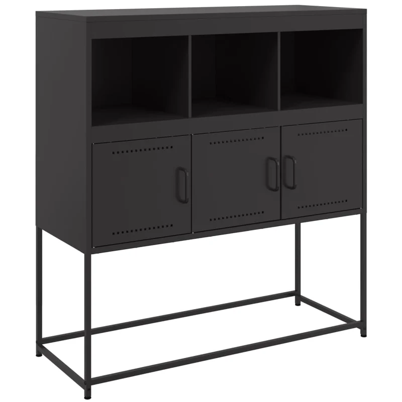 Buffet bahut commode armoire meuble de rangement organisateur cuisine salle de séjour salon 100,5 x 39 x 107 cm acier noir 02_0035778