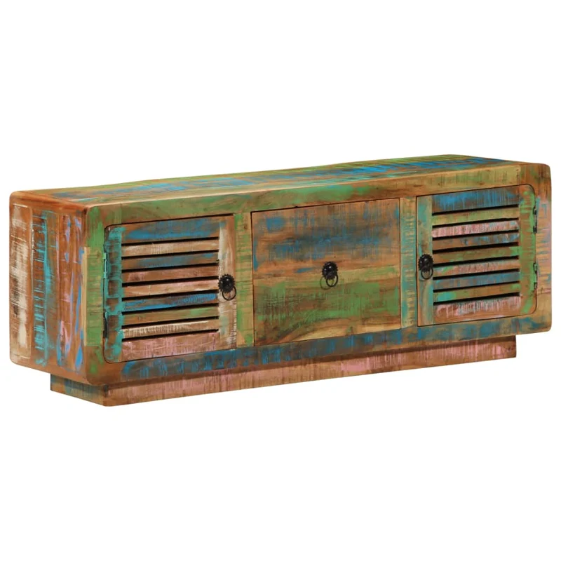 Meuble TV multimédia étagère télévision buffet téléviseur salle à manger salon chambre 110 x 30 x 40 cm bois massif de récupération brun 02_0025733