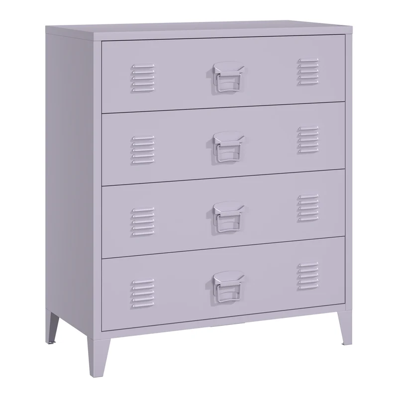 Commode meuble de rangement pratique entrée salon chambre métallique avec 4 tiroirs 92 x 80 x 40 cm acier violet 03_0009309