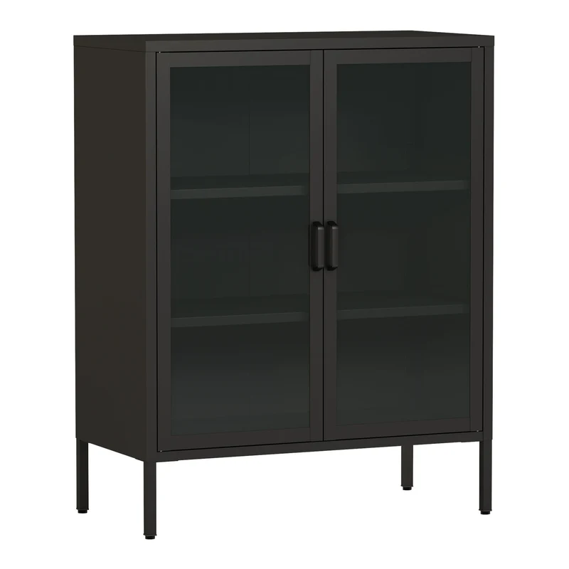 Buffet métallique avec portes vitrées acier verre trempé 102 x 80 x 40 cm noir 03_0006608