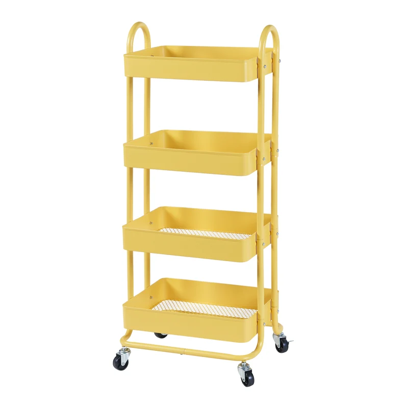 Chariot de service desserte cuisine salon meuble de rangement à 4 paniers acier 104 x 46 x 35 cm jaune 03_0009236