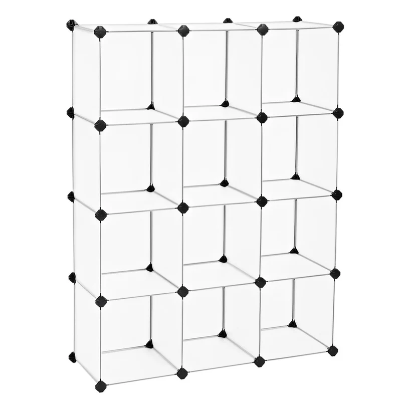 Meuble de rangement bibliothèque unité de stockage cubes en plastique à emboîtement facile à assembler pour salon chambre placard bureau maillet en caoutchouc inclus blanc 12_0003307