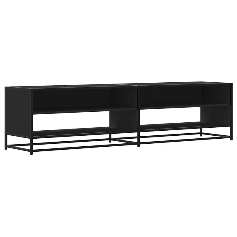 Meuble TV noir 180,5 x 40 x 46 cm avec grand espace de rangement style industriel en bois d'ingénierie noir 02_0055617