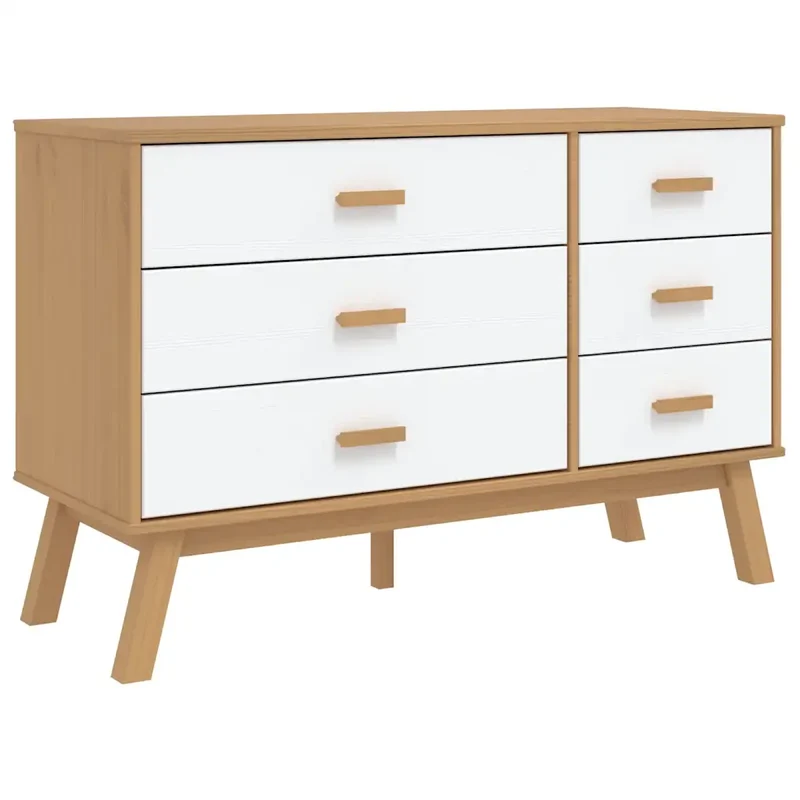 Armoire à tiroirs scandinave 111 x 42 x 73,5 cm grand espace de rangement finition mate en bois de pin blanc 02_0047359