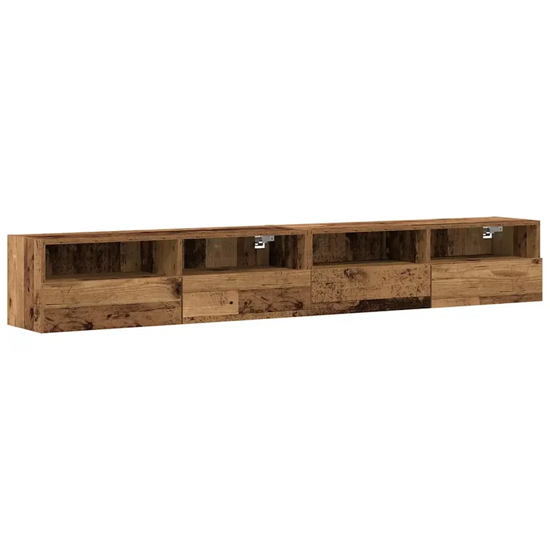 Lot de 2 meubles TV muraux modernes avec étagères 100 x 30 x 30 cm en bois d'ingénierie bois ancien 02_0051828