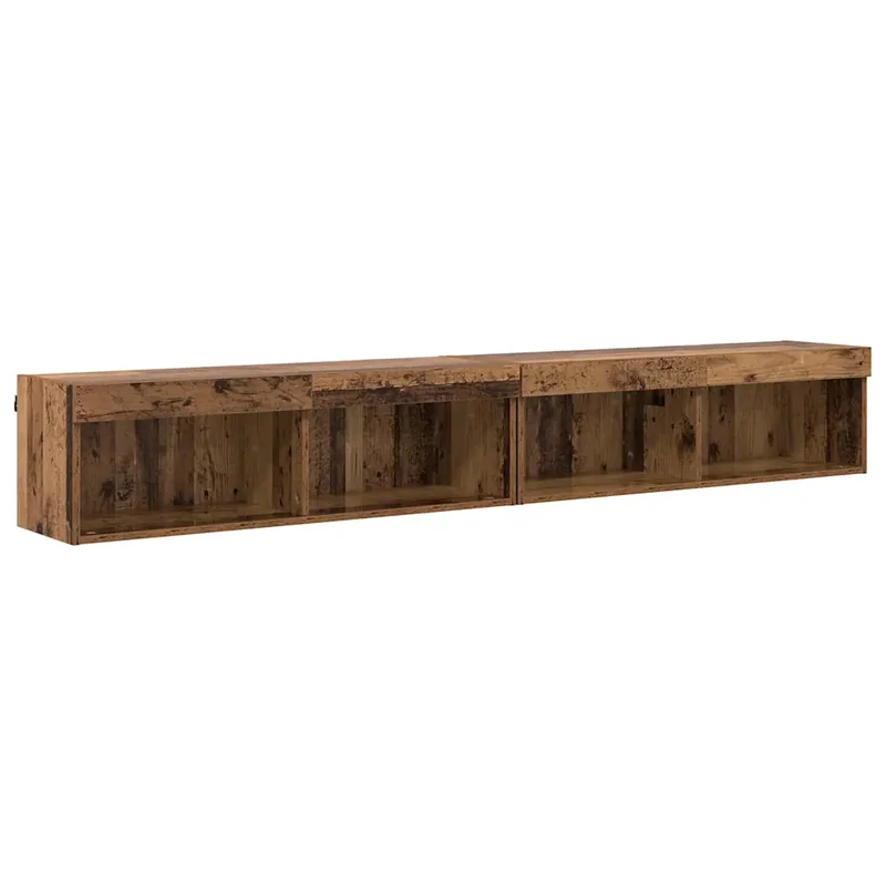 Lot de 2 meubles TV muraux modernes avec éclairage LED 100 x 30 x 30 cm en bois d'ingénierie ancien 02_0052828