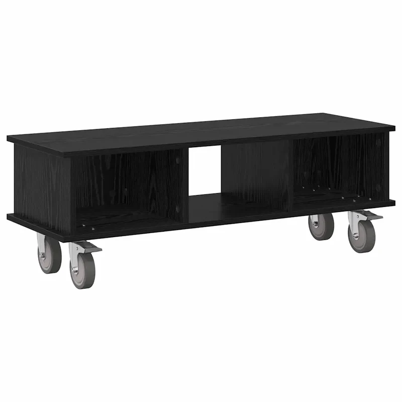 Meuble TV rectangulaire pratique rangement intégré 100 x 35 x 35 cm en bois d'ingénierie chêne noir 02_0054732