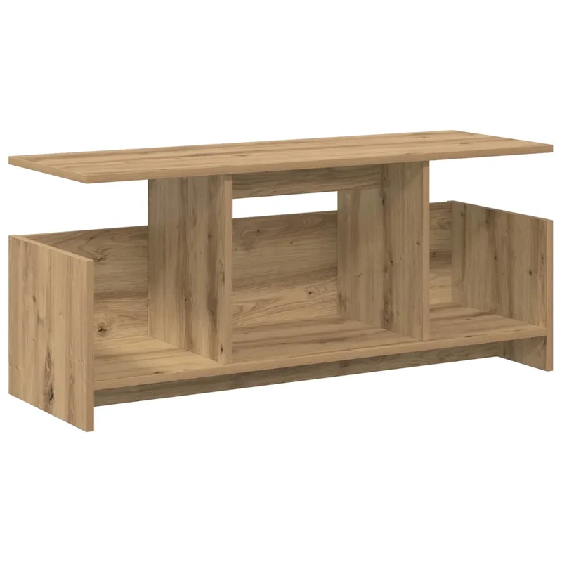 Meuble TV rectangulaire rangement spatial moderne 102 x 35 x 45 cm en bois d'ingénierie chêne artisanal 02_0054714