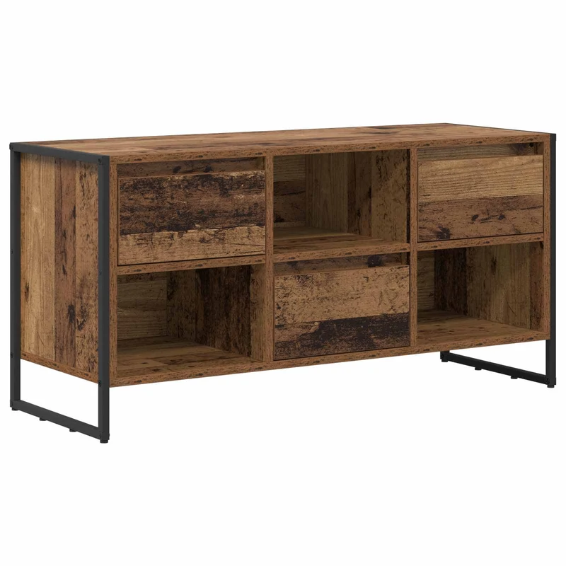 Meuble TV industriel moderne rangement fonctionnel 100 x 36 x 49 cm en bois d'ingénierie bois ancien 02_0054539