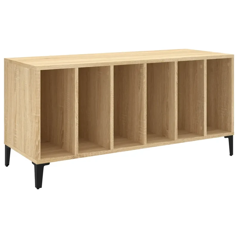 Armoire à disques classique moderne 100 x 38 x 48 cm espace de rangement solide style industriel en bois d'ingénierie chêne sonoma 02_0049224