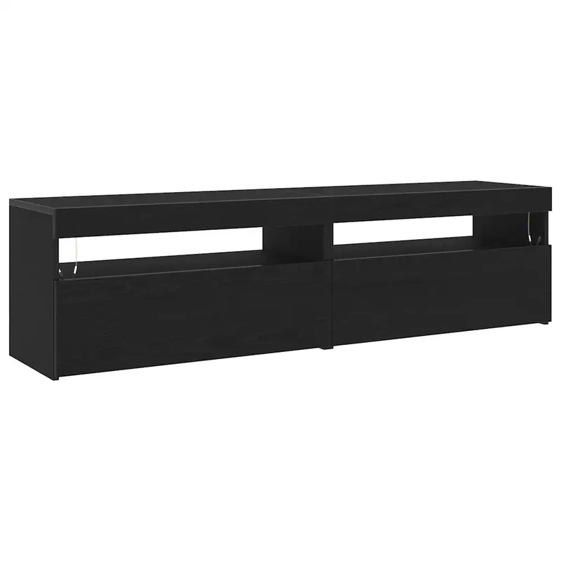 Lot de 2 meubles TV modernes rectangulaires ambiance chic 75 x 35 x 40 cm en bois d'ingénierie noir 02_0051882
