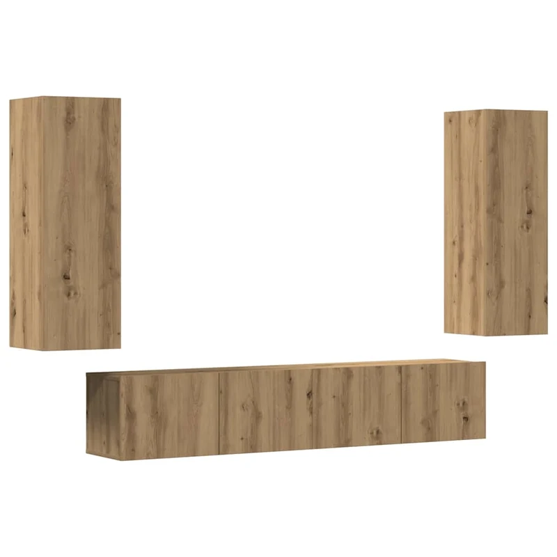 Lot de 4 meubles TV muraux modernes avec grand espace de rangement 80 x 30 x 30 cm en bois d'ingénierie chêne artisanal 02_0055857