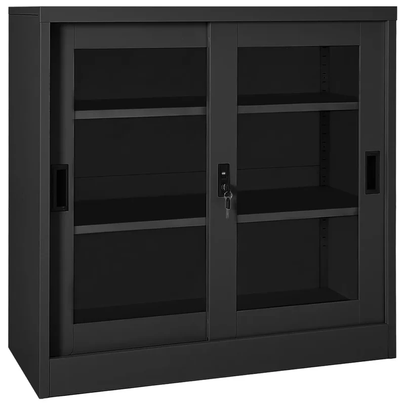 Armoire à portes coulissantes moderne rangement bureau 90 x 40 x 90 cm avec 2 étagères réglables en acier anthracite 02_0046817
