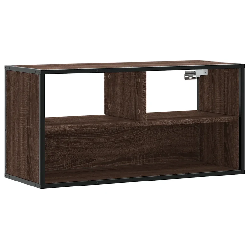 Meuble TV mural robuste design industriel 80 x 31 x 39 cm grand espace de rangement en bois d'ingénierie chêne marron 02_0049634