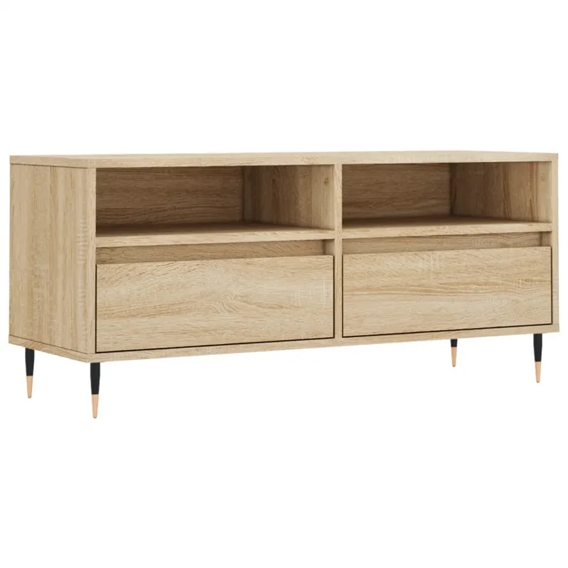 Meuble TV contemporain avec grand rangement salon 100 x 34 x 44 cm en bois d'ingénierie chêne sonoma 02_0048964