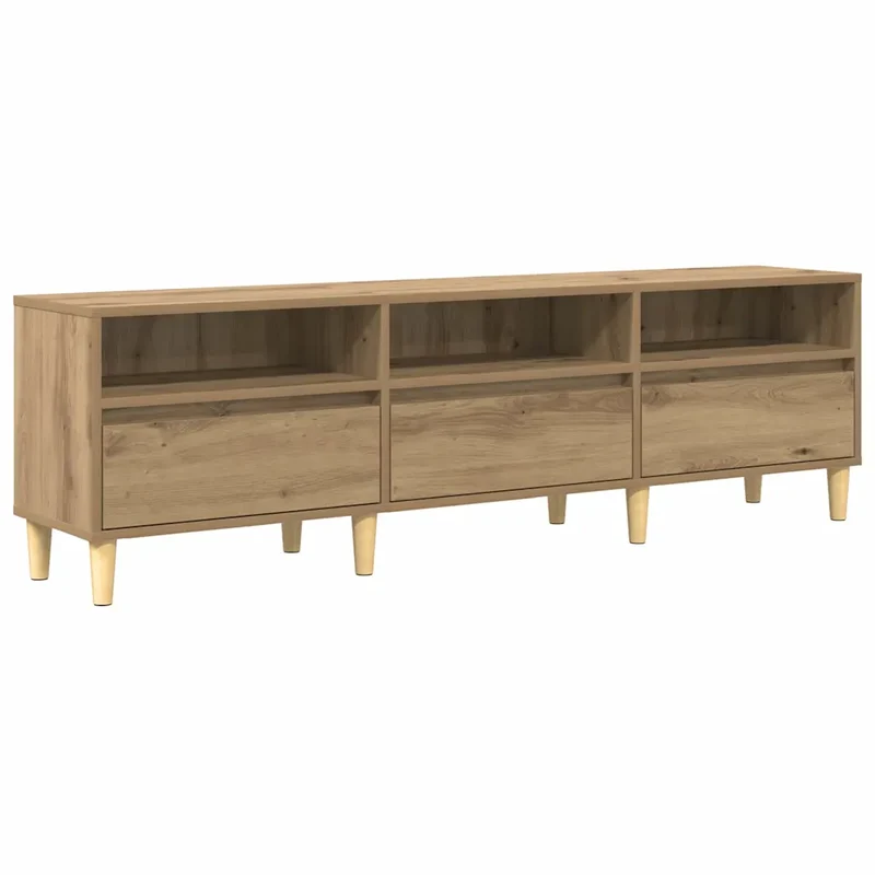 Meuble TV rectangulaire rustique avec tiroirs pratiques 150 x 30 x 45 cm en bois d'ingénierie chêne artisanal 02_0052480