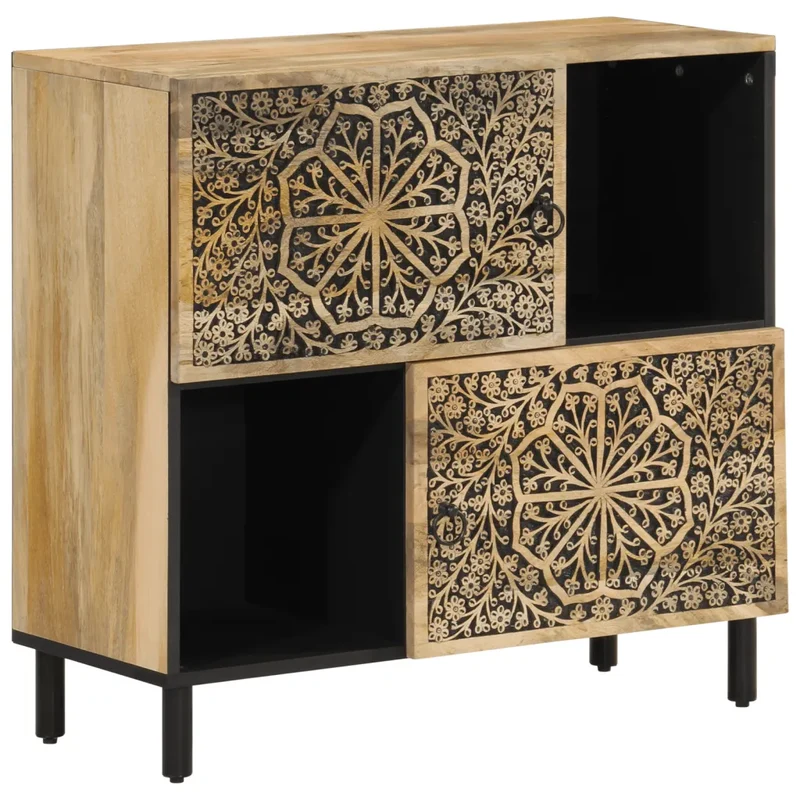 Armoire latérale vintage avec grand rangement 80 x 33 x 75 cm style rétro en bois de manguier naturel 02_0047294