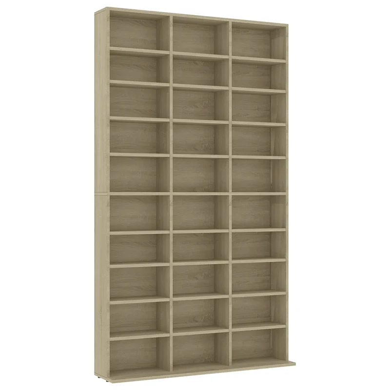 Armoire à CD bois d'ingénierie salon bureau 102 x 16 x 177 cm avec 30 compartiments ouverts style moderne en chêne sonoma 02_0047689