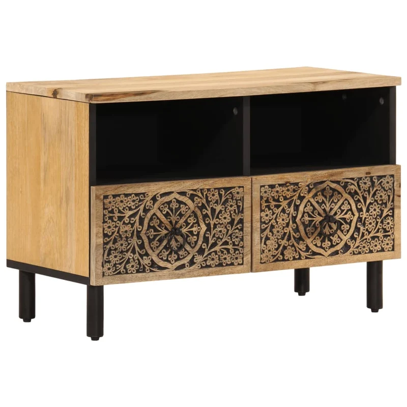 Meuble TV multimédia étagère télévision buffet téléviseur salle à manger salon chambre 70 x 33 x 46 cm bois massif de manguier brun 02_0026183