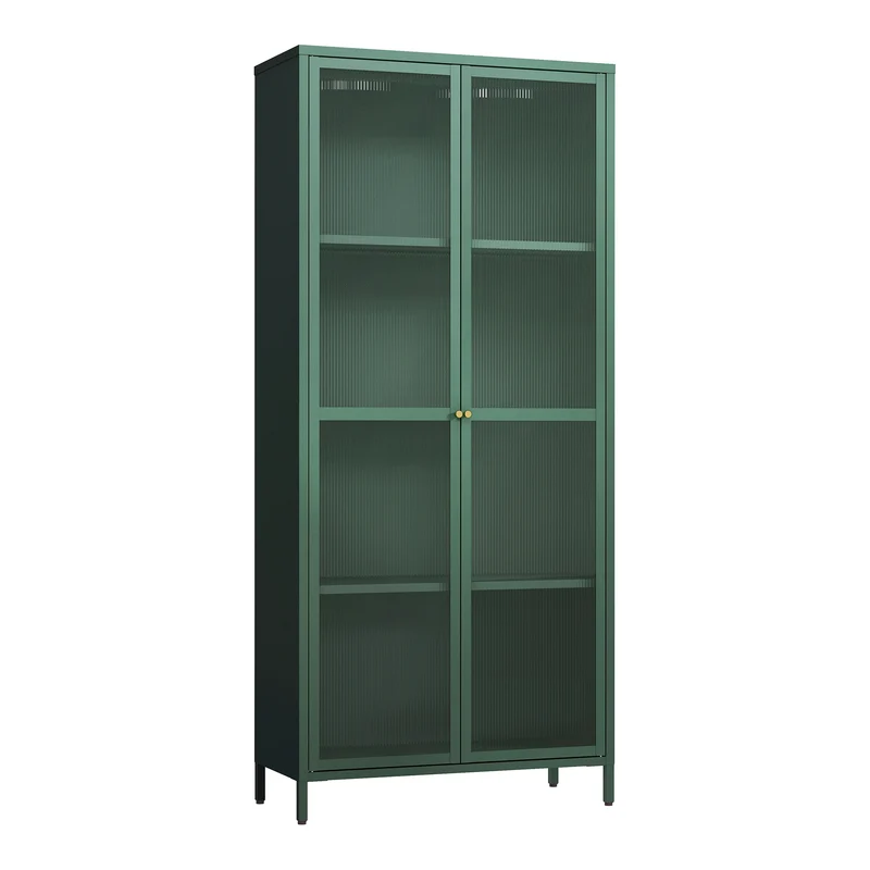 Armoire étagère meuble de rangement vitrée acier verre 180 x 80 x 35 cm vert sapin 03_0008938