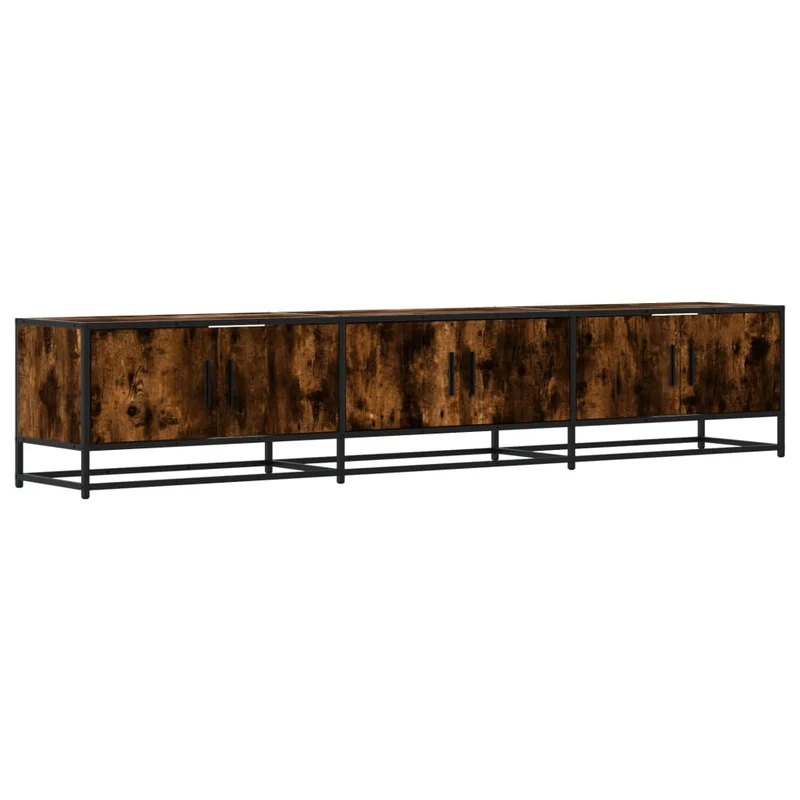 Meuble TV multimédia étagère télévision buffet téléviseur salle à manger salon chambre chêne fumé 210 x 35 x 41 cm bois d'ingénierie brun 02_0027369