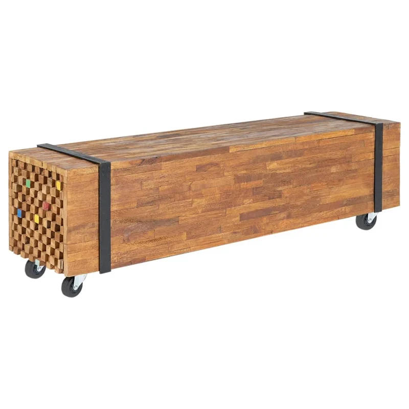Meuble TV multimédia étagère télévision buffet téléviseur salle à manger salon chambre 110 x 30 x 32,5 cm bois de teck massif brun 02_0025705