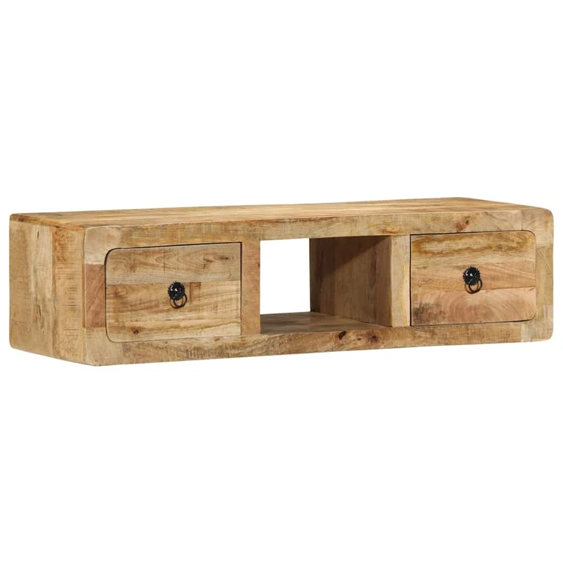 Meuble TV mural gain de place 100 x 32 x 25 cm rangement pratique style contemporain en bois massif manguier brut 02_0058066