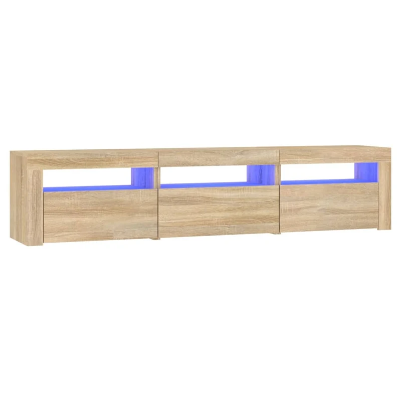 Meuble TV multimédia étagère télévision buffet téléviseur salle à manger salon chambre avec lumières LED chêne sonoma 180 x 35 x 40 cm brun 02_0026765