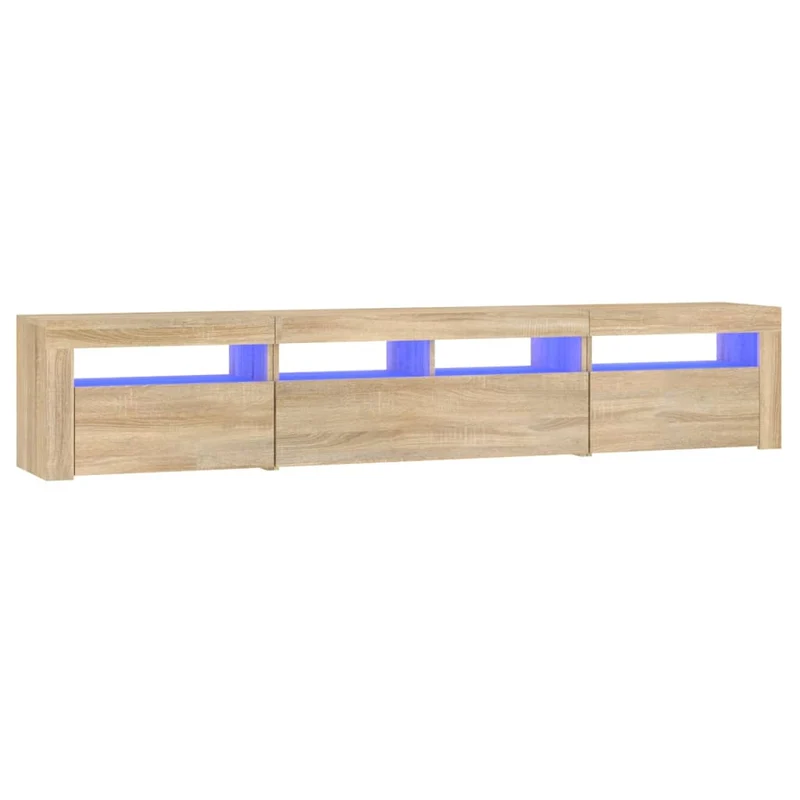 Meuble TV multimédia étagère télévision buffet téléviseur salle à manger salon chambre avec lumières LED chêne sonoma 210 x 35 x 40 cm brun 02_0026769