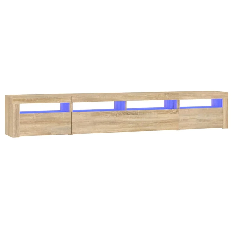 Meuble TV multimédia étagère télévision buffet téléviseur salle à manger salon chambre avec lumières LED chêne sonoma 240 x 35 x 40 cm brun 02_0026772