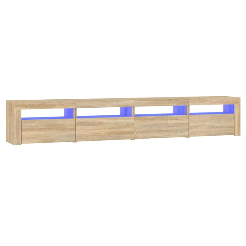 Meuble TV multimédia étagère télévision buffet téléviseur salle à manger salon chambre avec lumières LED chêne sonoma 240 x 35 x 40 cm brun 02_0026773