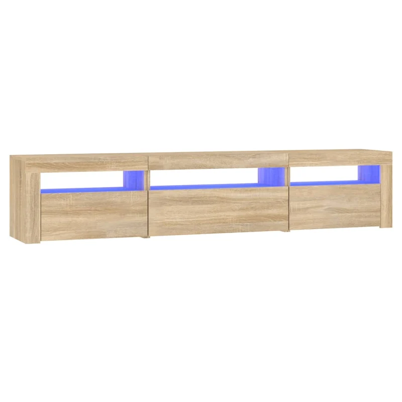 Meuble TV multimédia étagère télévision buffet téléviseur salle à manger salon chambre avec lumières LED chêne sonoma 195 x 35 x 40 cm brun 02_0026766