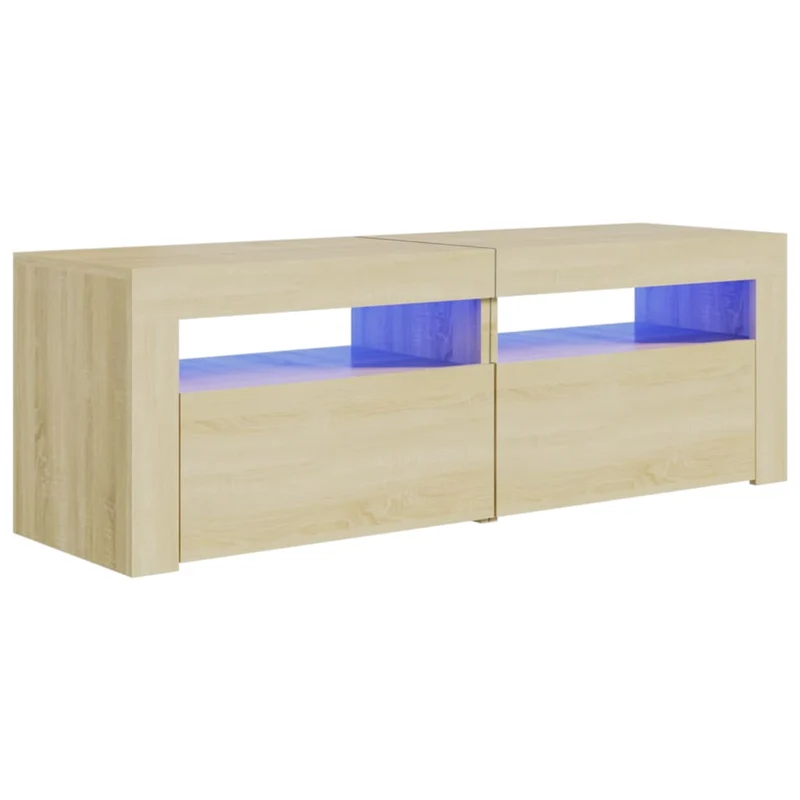 Meuble TV multimédia étagère télévision buffet téléviseur salle à manger salon chambre avec lumières LED chêne sonoma 120 x 35 x 40 cm brun 02_0026758